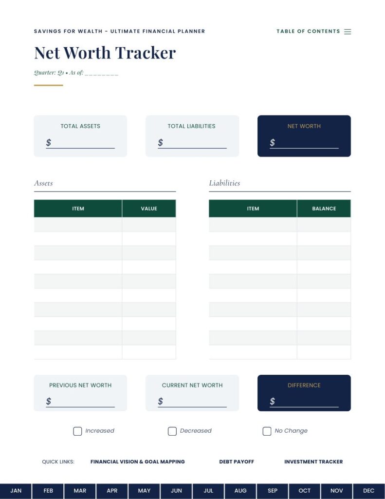 Ultimate Financial Planner - Net Worth Tracker page